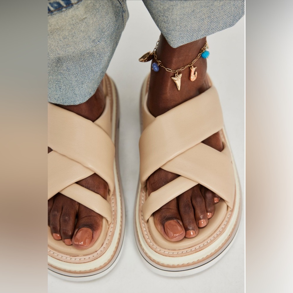 NEW Free People High Tide Flatform Cream Cross-Strap Sandals 9.5